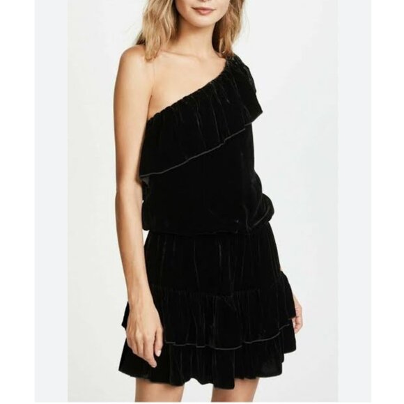 Joie Velvet Kolda B Ruffle Black Mini Dress Size S NEW WITH TAG - Picture 2 of 8